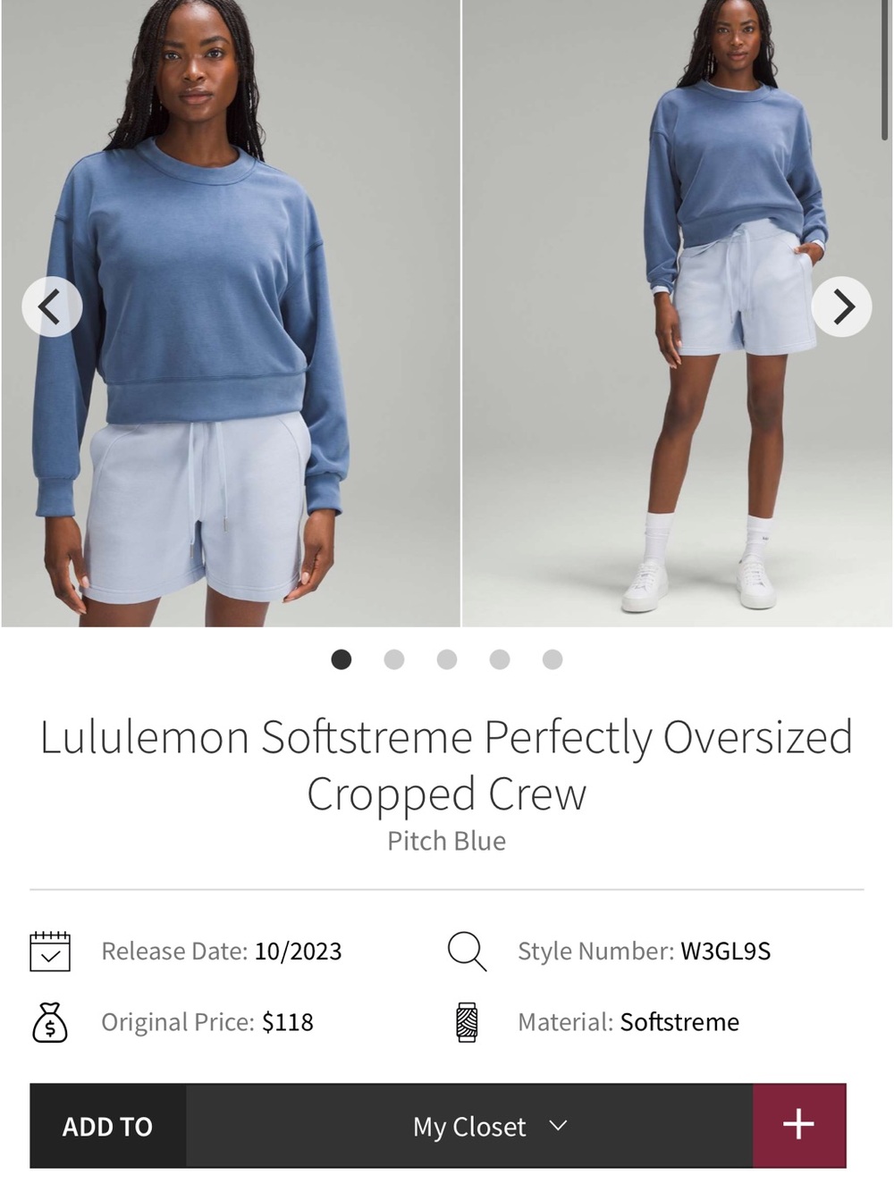 lululemon athletica Oversized Cropped Crew Sweatshirt — Pitch Blue
